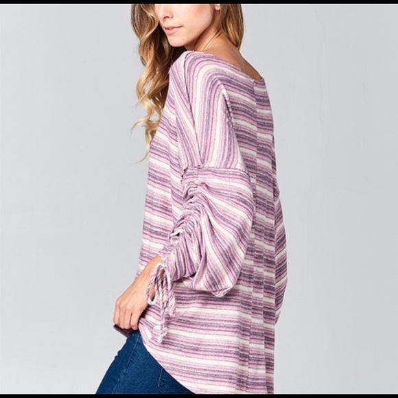 New! Sale 🔥 Oversized Stripe Tunic Runched Sleeves SOFT - Picture 3 of 6